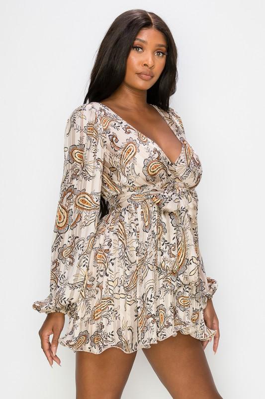Paisley Satin Romper - Taupe