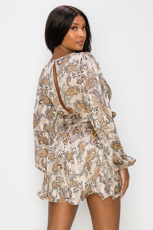 Paisley Satin Romper - Taupe