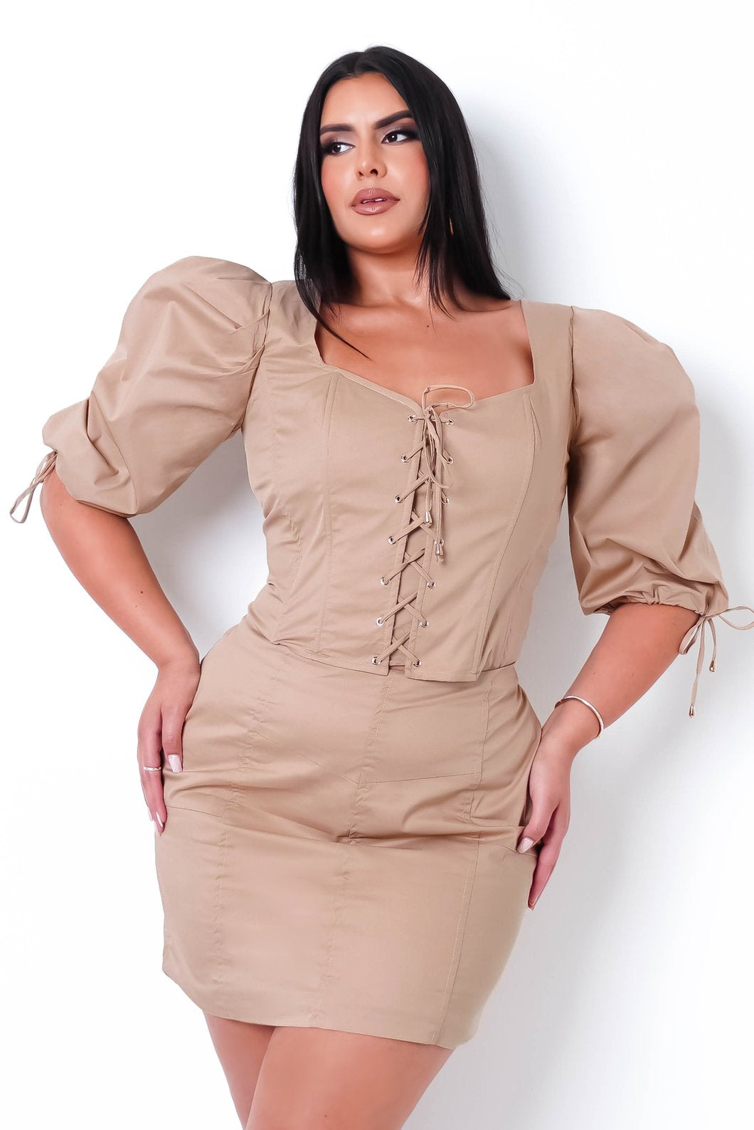 Bossy Babe Skirt Set - Taupe